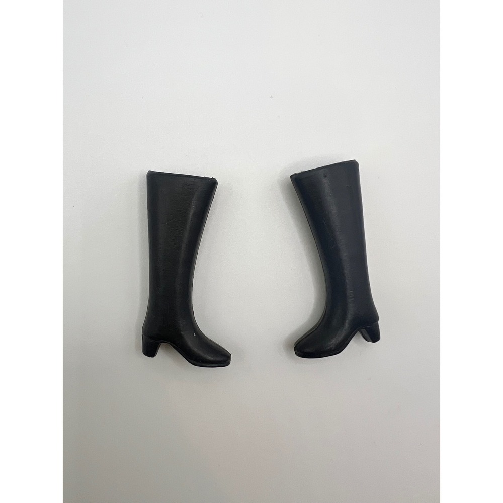 Vintage‎ MATTEL BARBIE Black Plastic Heeled Tall Riding Boots 1970s Doll Shoes